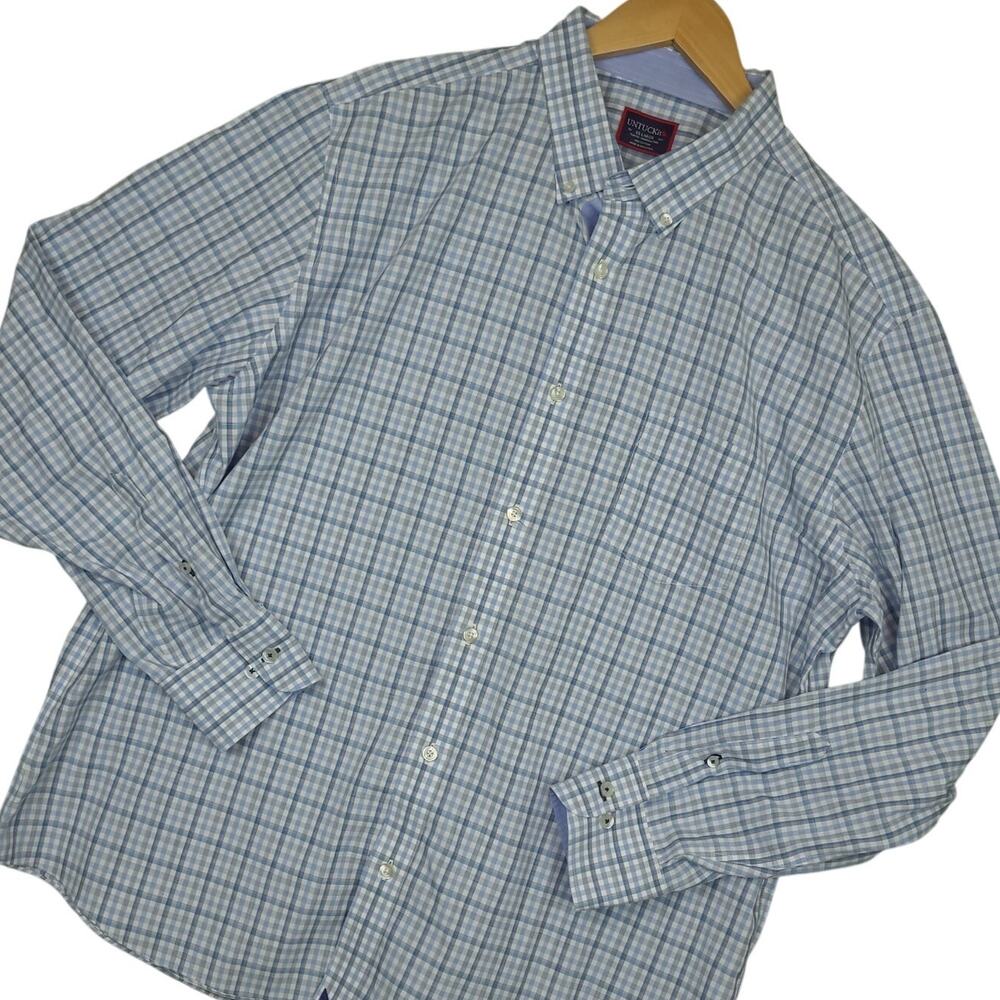 Untuckit Men's Long Sleeve Button-Down Shirt Sz XXL Vicchio Preppy Blue Plaid